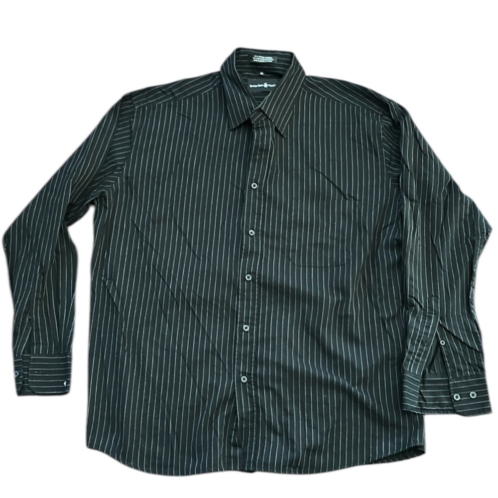 Beverly Hills Polo Club Black Strips Buttons Down Shirt XXL cotton blend